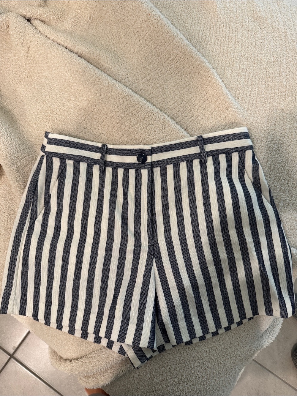 LOFT Navy and White Vertical Stripe Bermuda Shorts